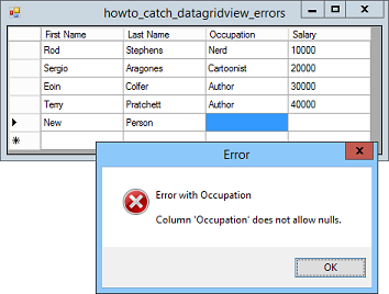 Handle DataGridView errors
