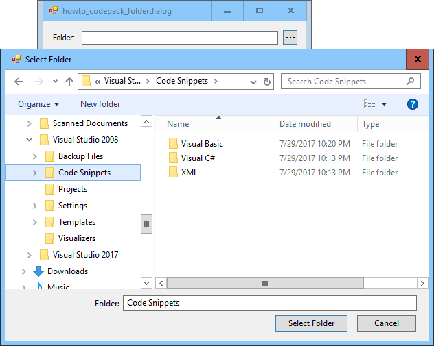 [Use a standard Windows dialog to let the user select folders in C#]