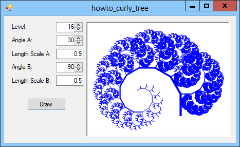 [Draw a curly tree fractal in C#]