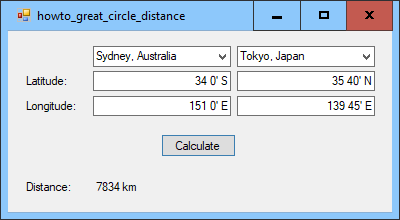 [Calculate the great circle distance between two latitudes and longitudes in C#]