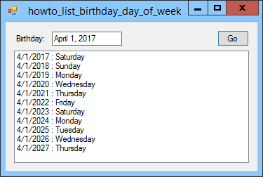 [List birthdays in C#]