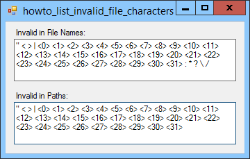 [List characters that are invalid in file and path names in C#]
