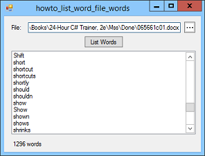 [List the unique words in a Microsoft Word file in C#]