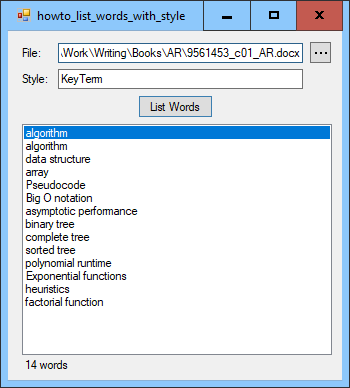 [List strings with a particular style in a Microsoft Word document in C#]