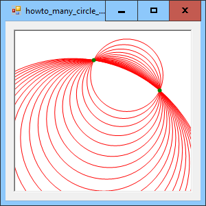 [Draw many circles that intersect two points in C#]