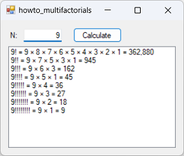 [Calculate multifactorials in C#]