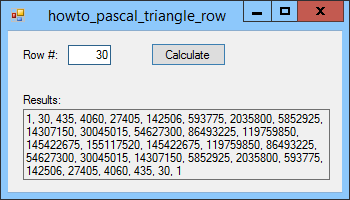 [Calculate a row of Pascal's triangle in C#]