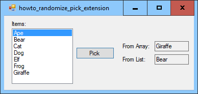 [Make extension methods that pick random items from arrays or lists in C#]
