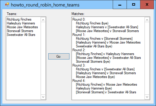 [Create a schedule for a round robin tournament with home teams in C#]