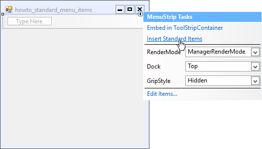 [Quickly insert standard menu items on a form in C#]