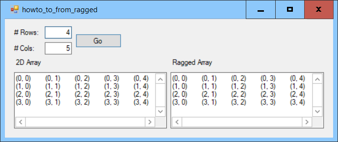 [Convert between ragged arrays and two-dimensional arrays]