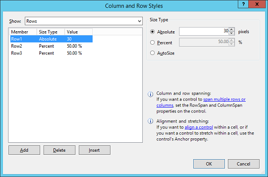 Edit rows and columns